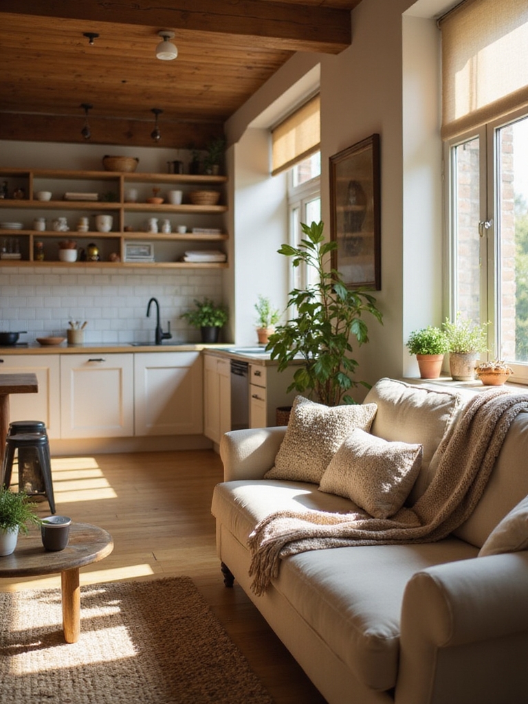 cozy open plan living kitchen