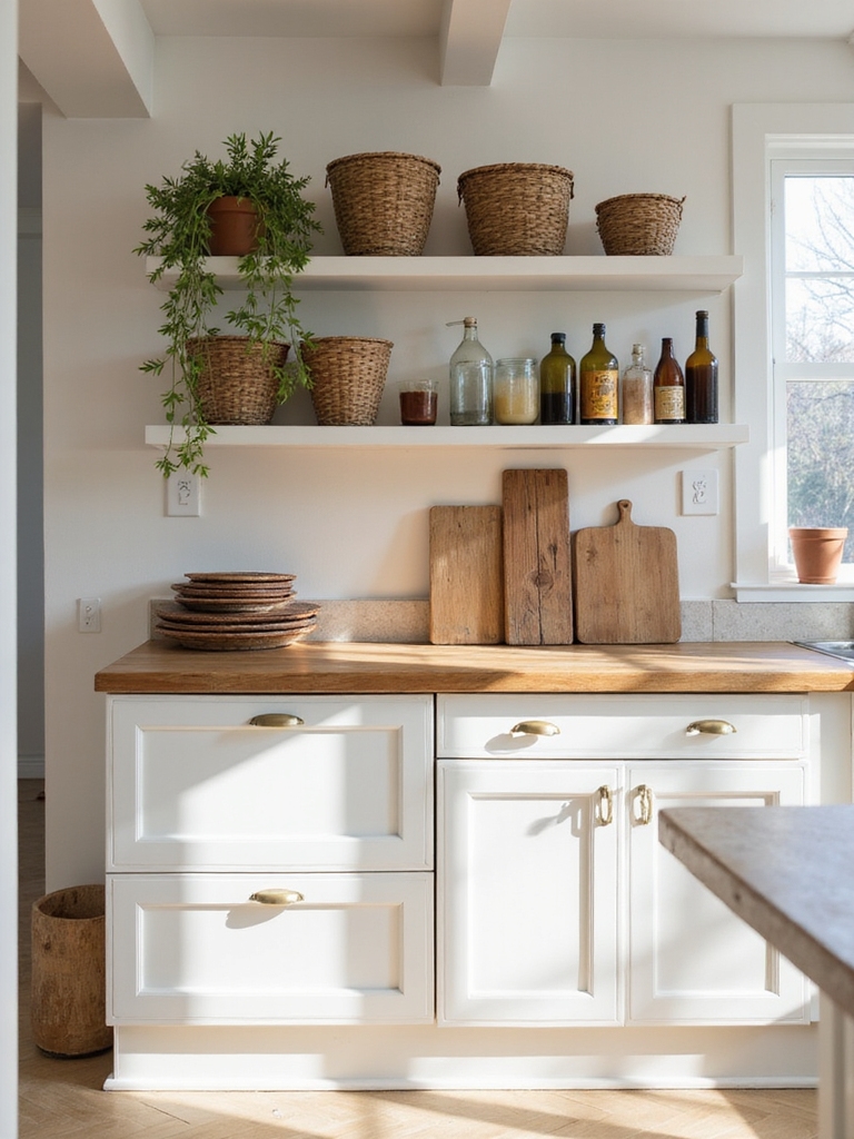 curated light above cabinet vignette