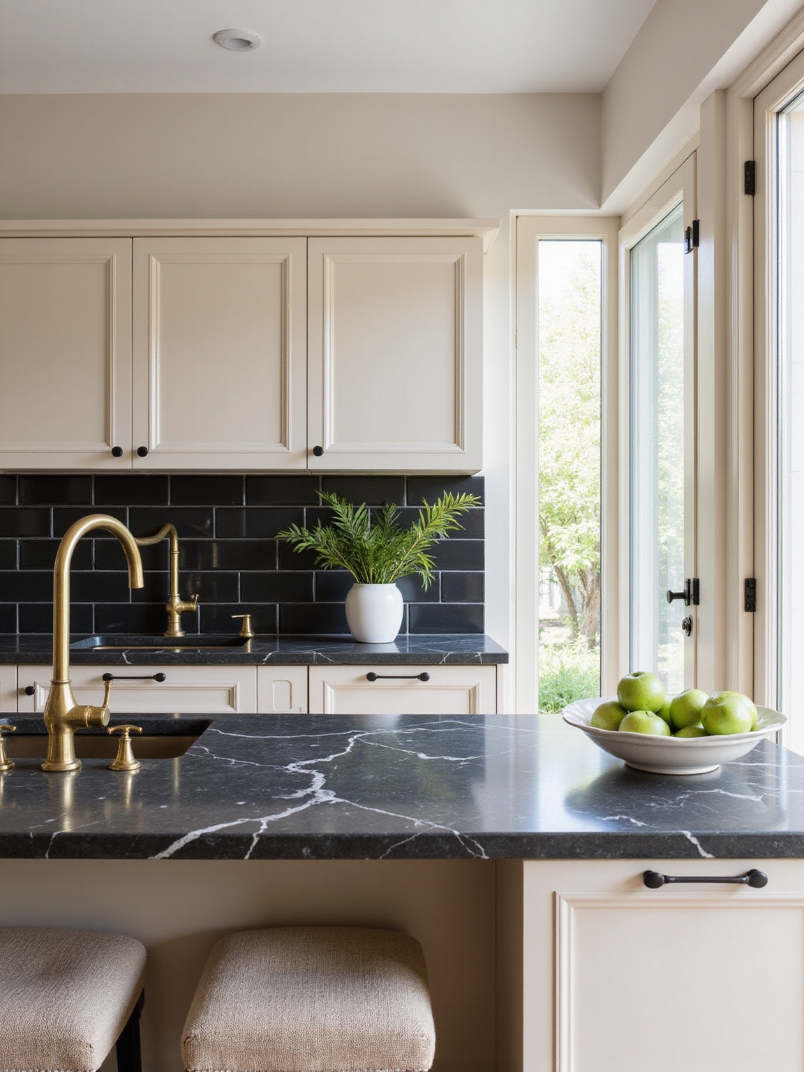 dark marble bold backsplash matte hardware