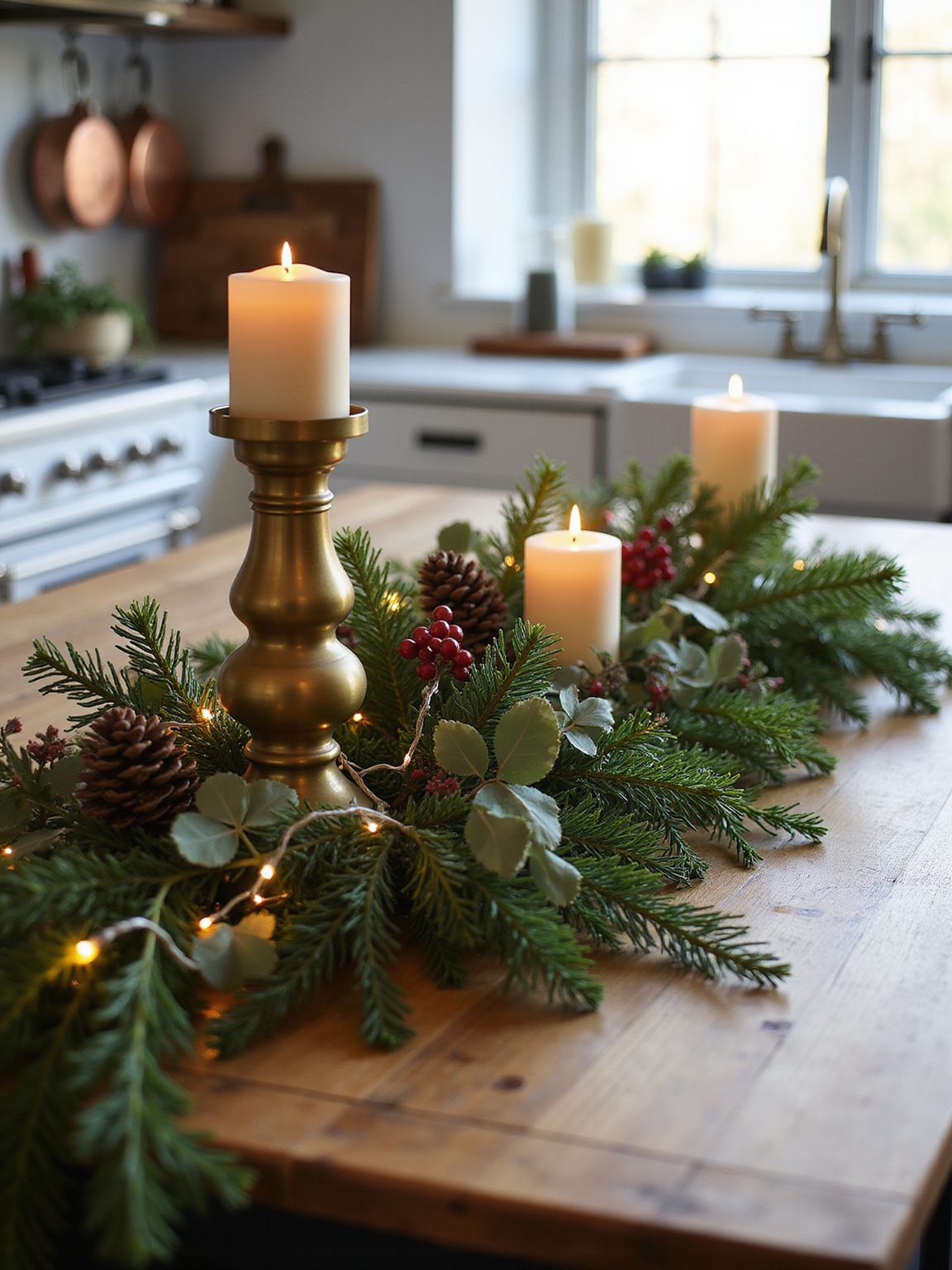 fresh traditional christmas greenery runner