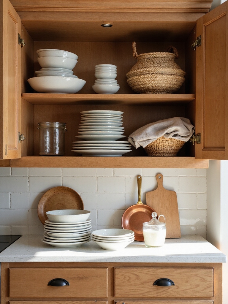 intentional airy layered shelf styling