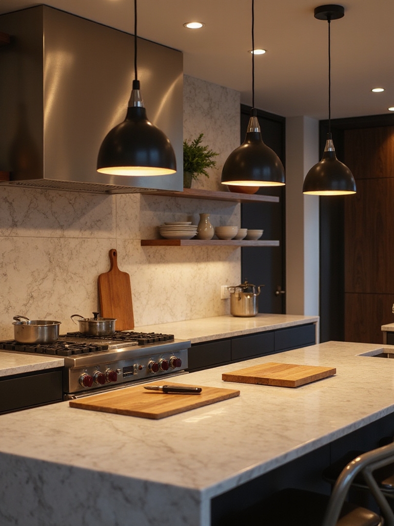 layered kitchen lighting scheme
