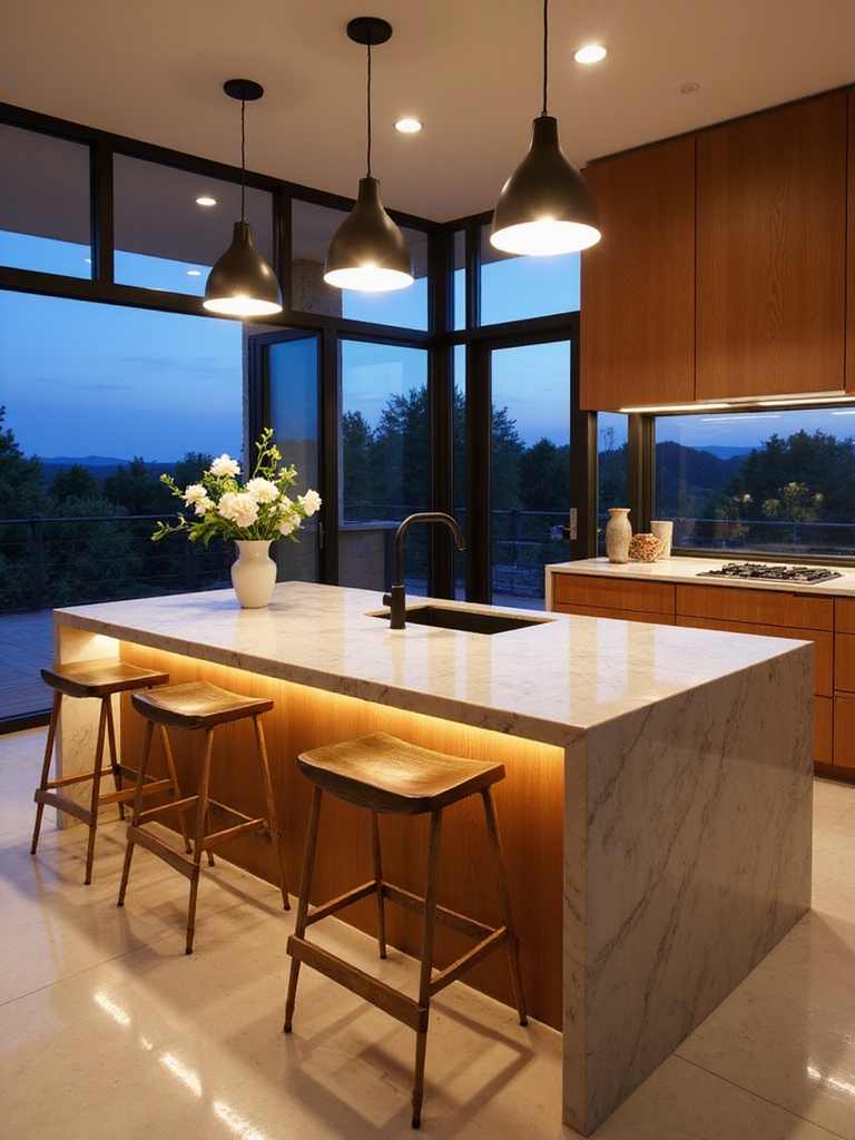 layered warm kitchen lighting