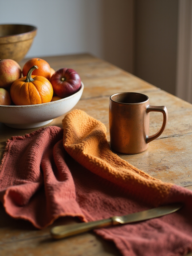 layered warm toned linen textures