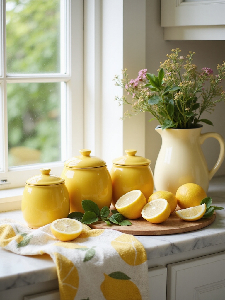 lemon themed summer kitchen accents