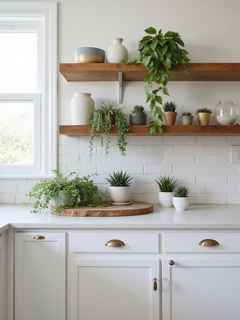 low maintenance greenery above cabinets
