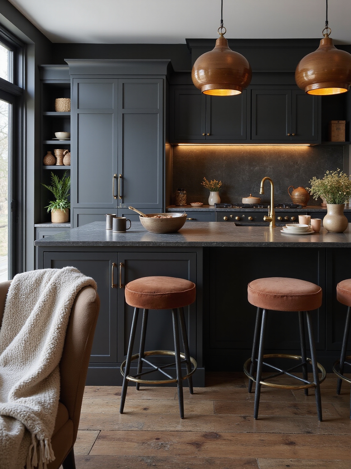 matte black cozy kitchen aesthetic