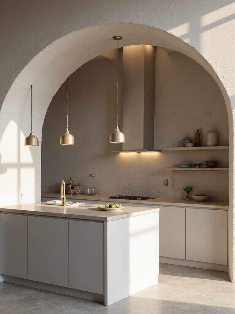 minimalist curved kitchen arches