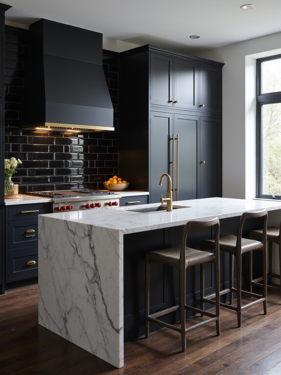 moody black farmhouse kitchen