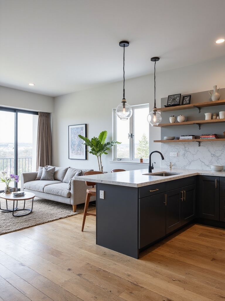 muted cabinets warm wood