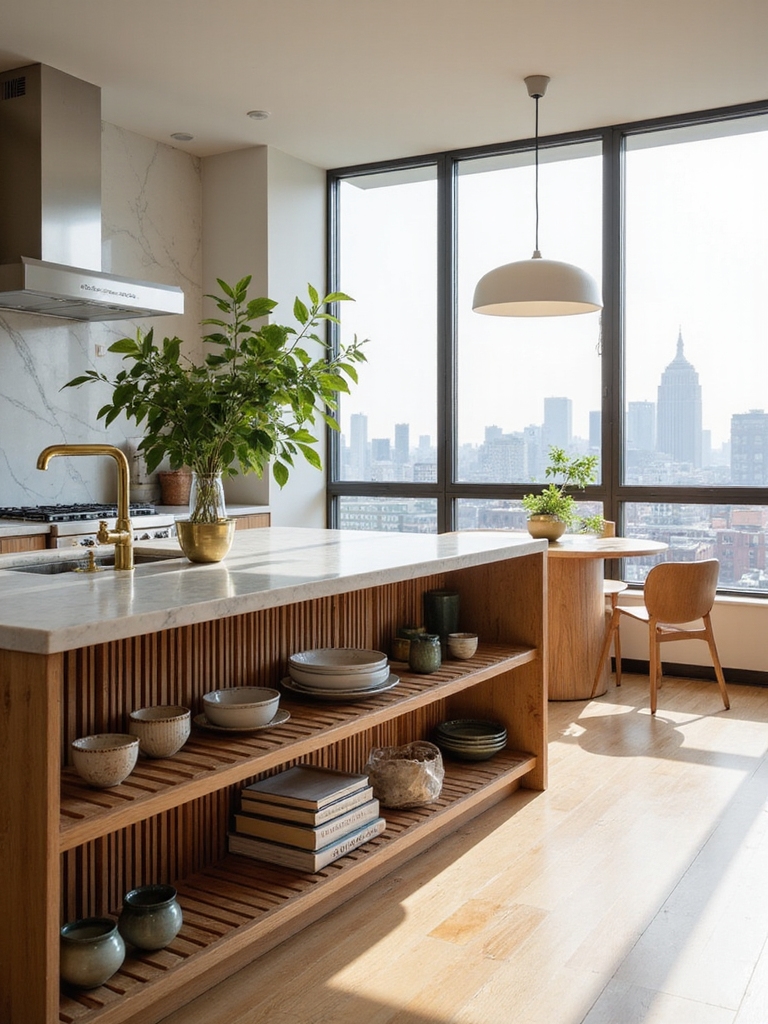 open glass backed floating island