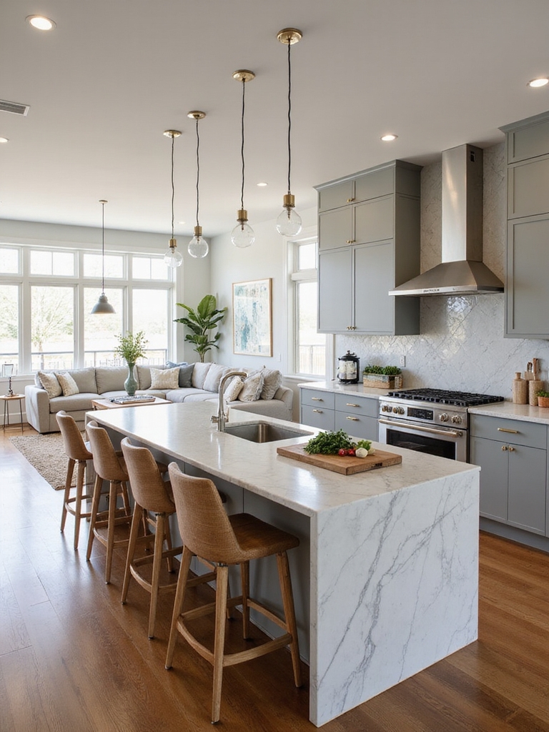 open plan kitchen with island