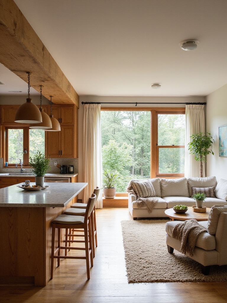 open plan warm kitchen living connection