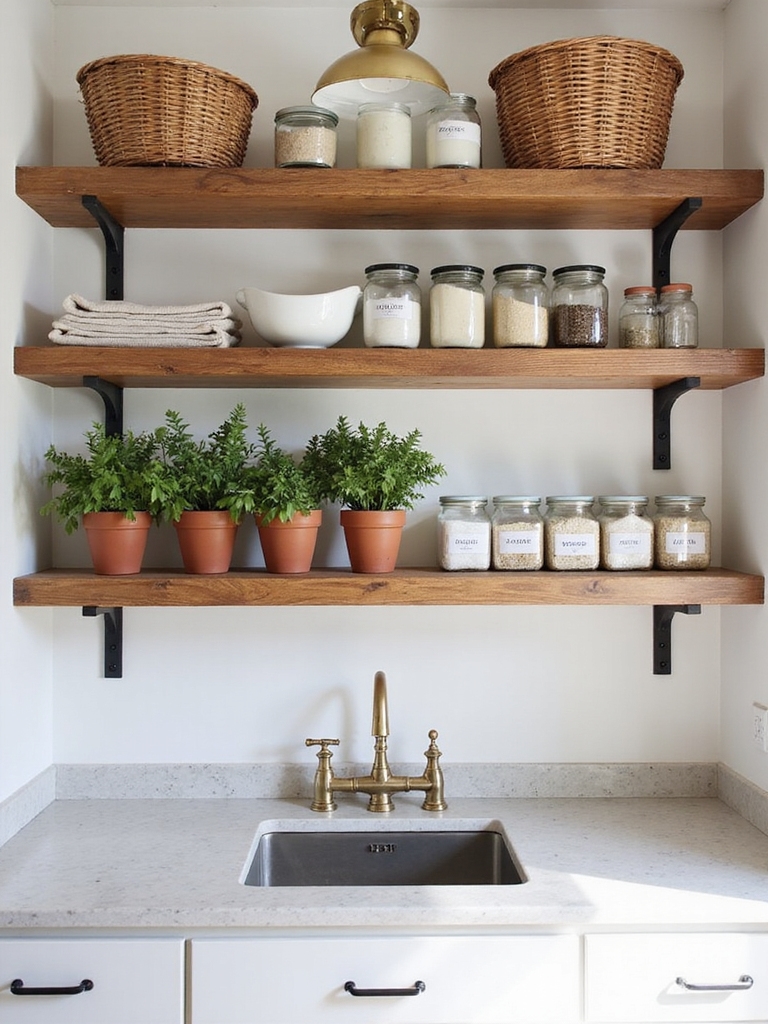 open shelves with curated displays