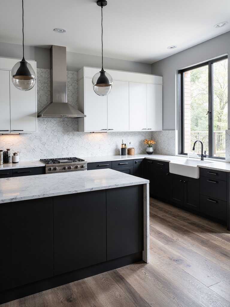 optimized black and white kitchen workflow