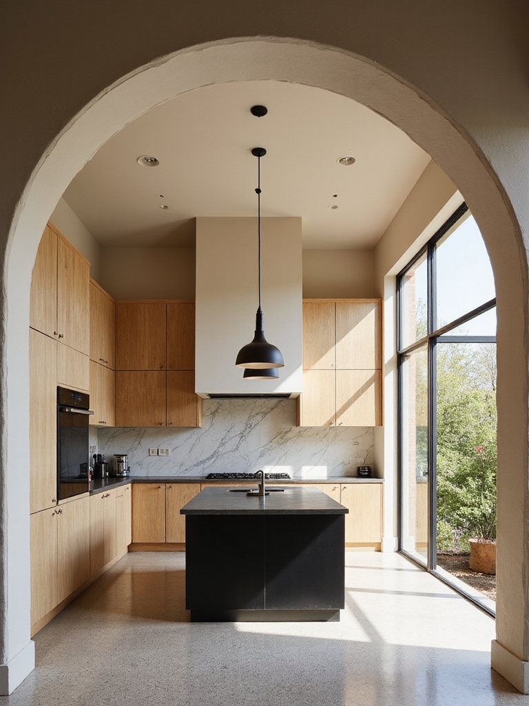 oversized timber clad kitchen arch