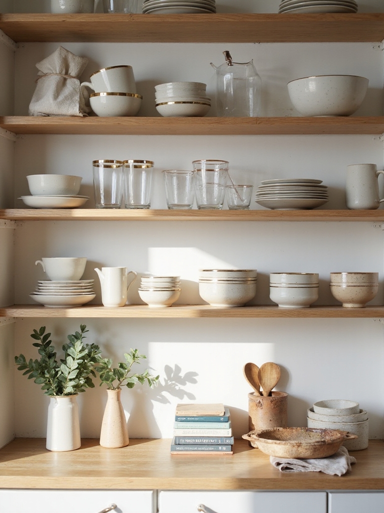 practical layered eclectic shelf styling