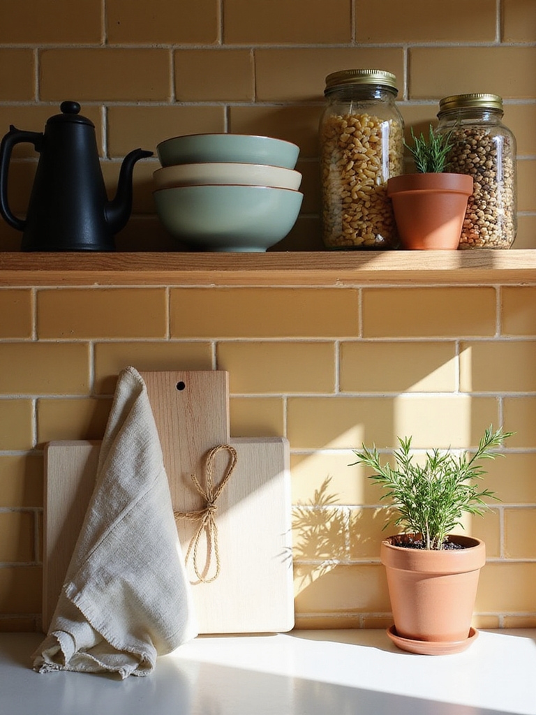 rustic organized kitchen shelf styling