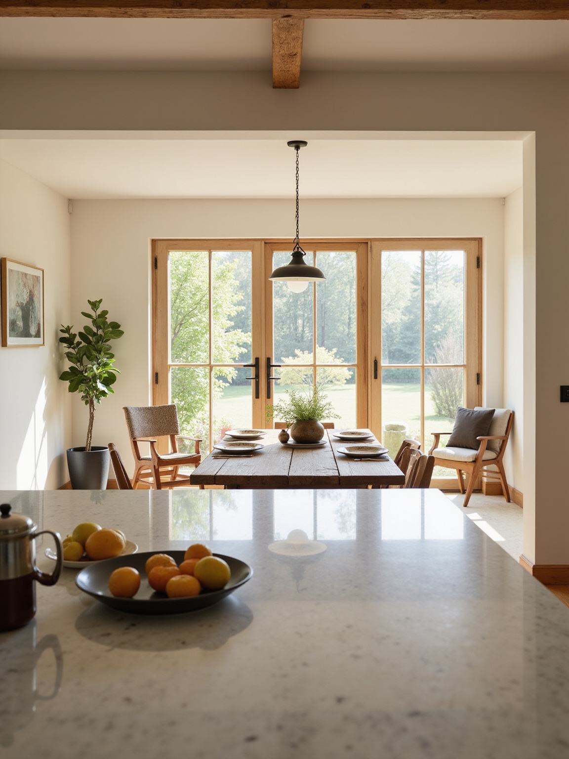 seamless kitchen to dining flow