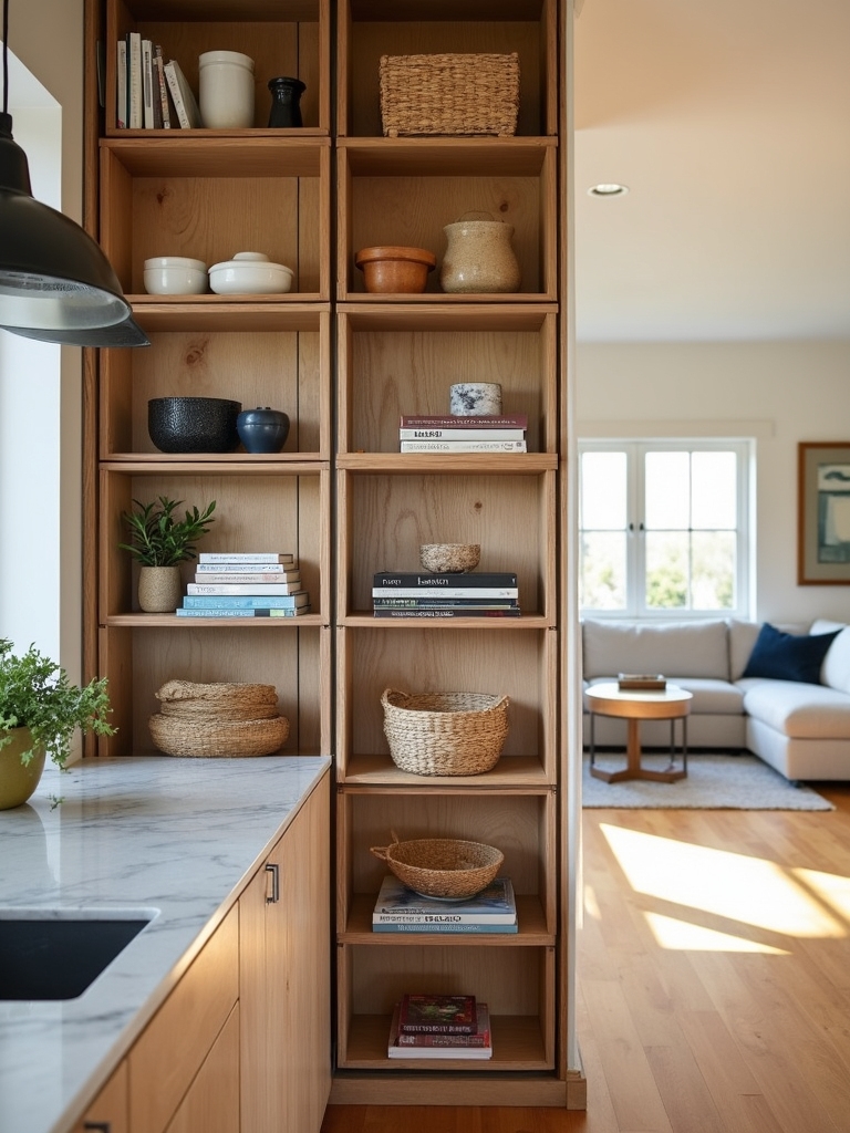 slim rustic open shelf dividers