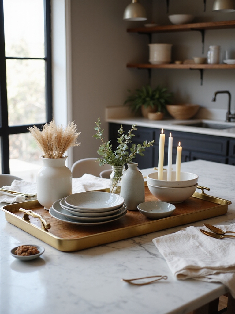 stacked mixed material tray centerpiece