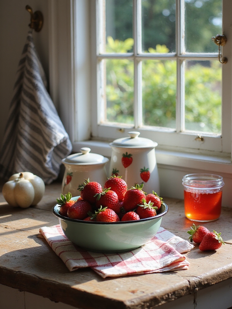 strawberry themed balanced kitchen decor