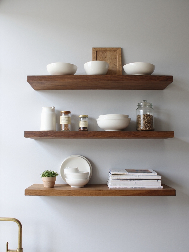 streamlined modern floating shelf styling