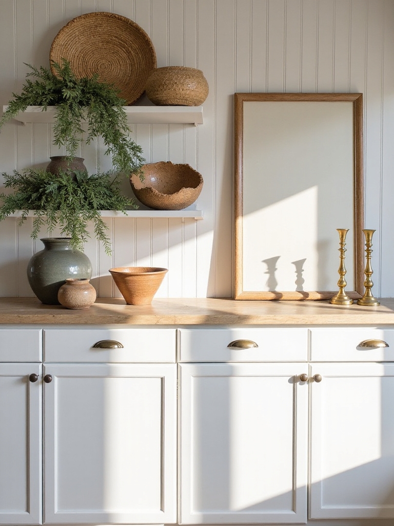 stylish curated above cabinet decor