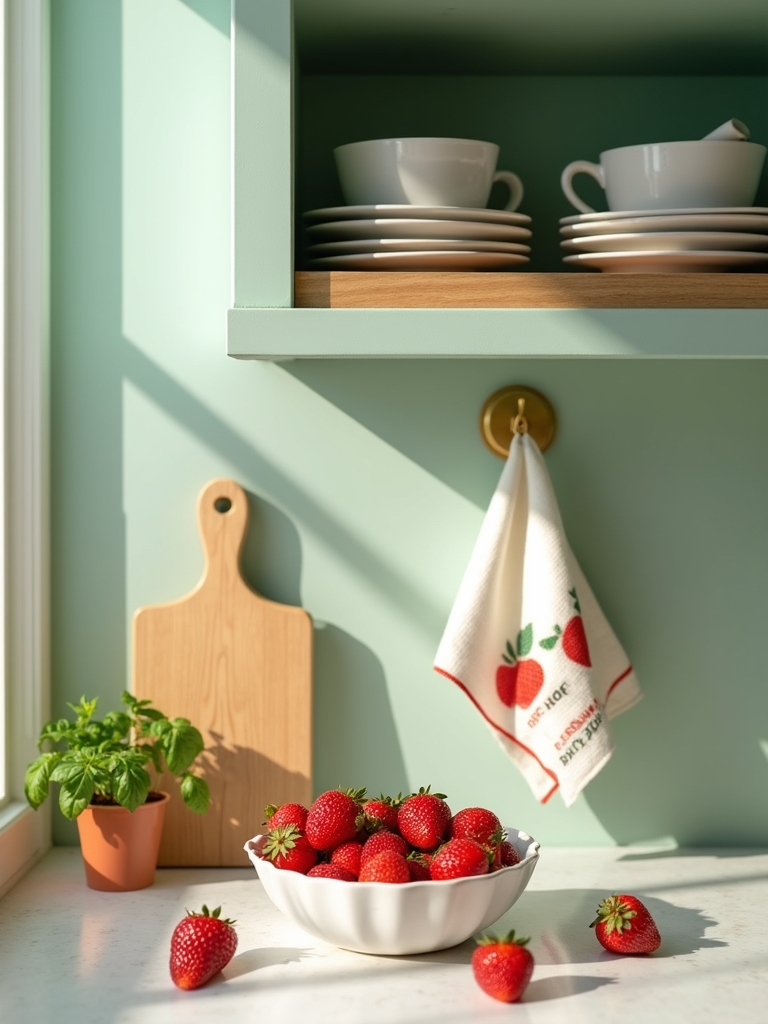 subtle strawberry red countertop accents
