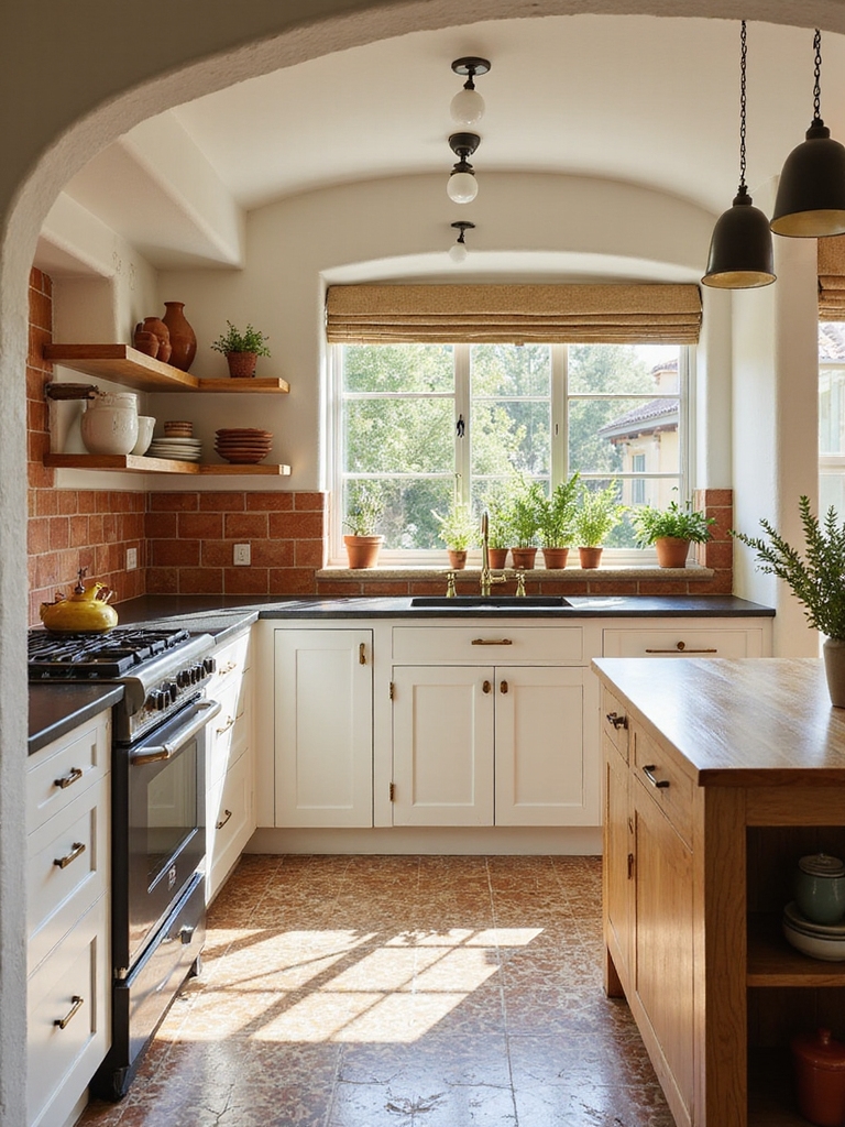 sunlit rustic mediterranean kitchen