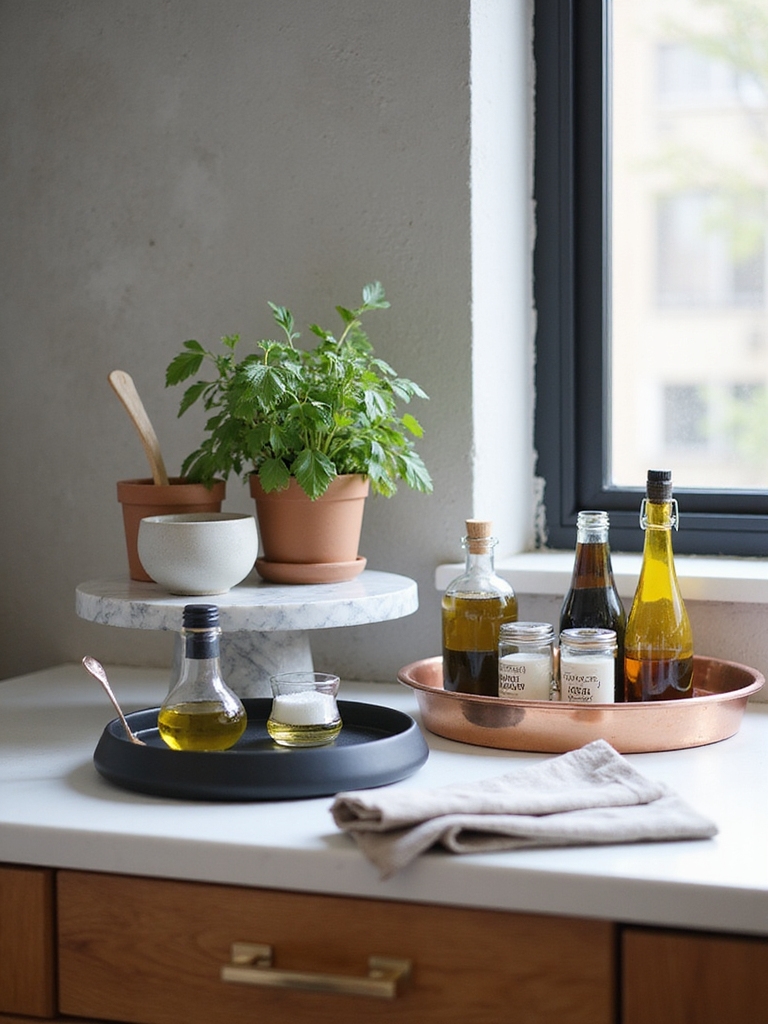 trays and risers organize counters