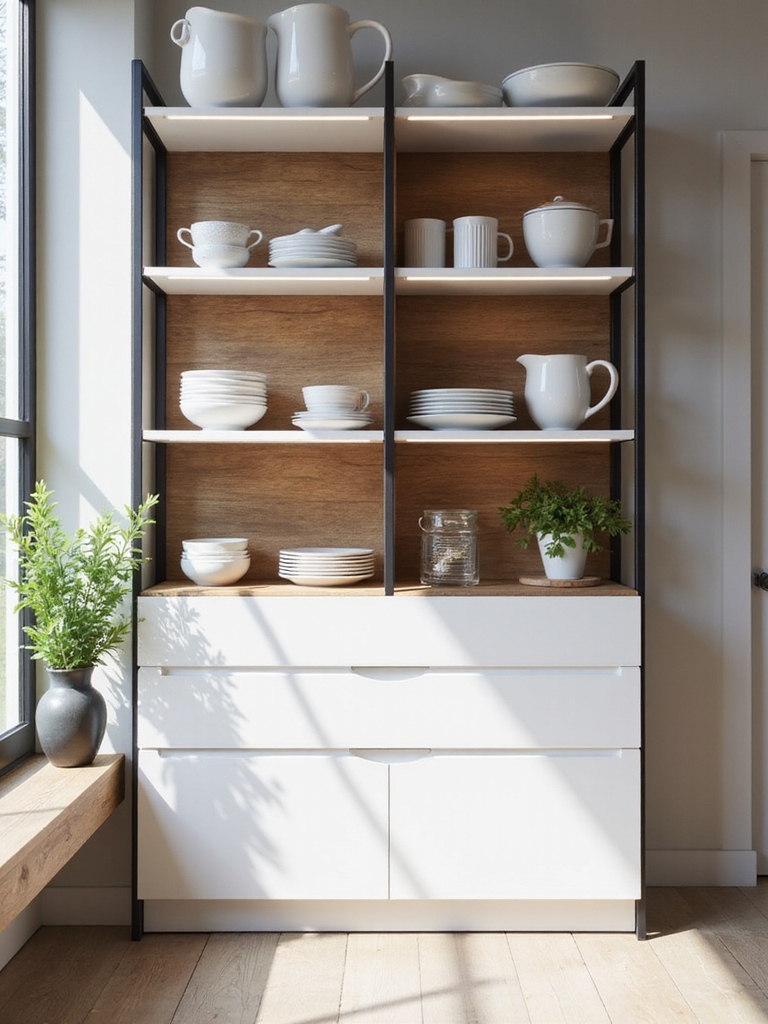 warm curated kitchen dish storage