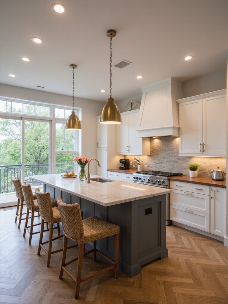warm layered kitchen lighting