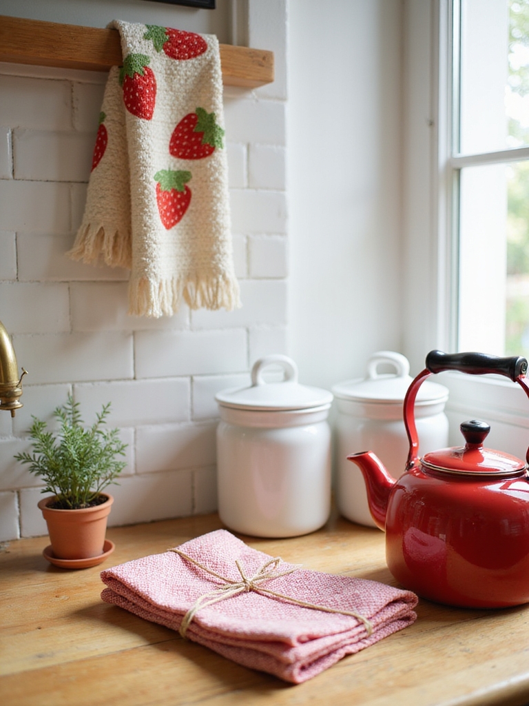 warm rustic strawberry kitchen