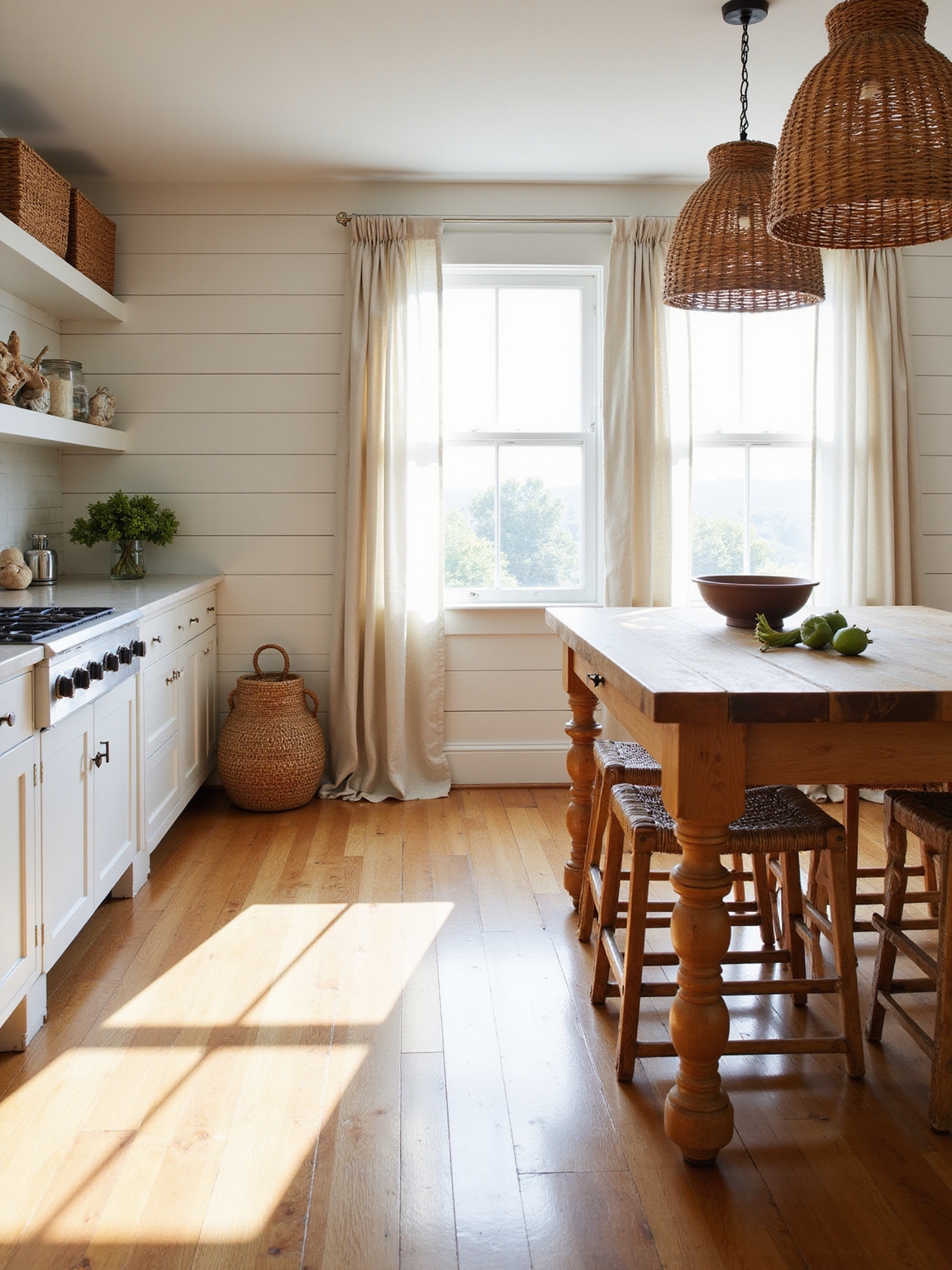 warm wood rattan linen textures