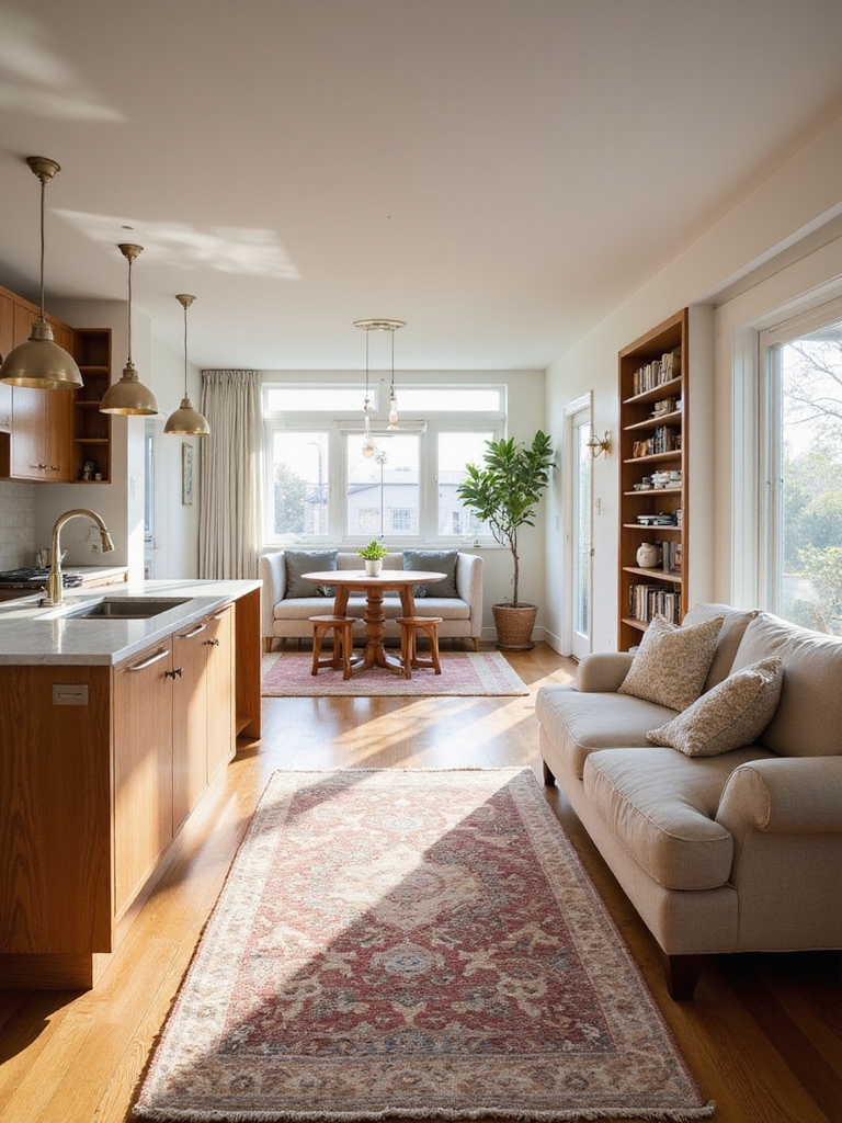 zoned open plan kitchen living