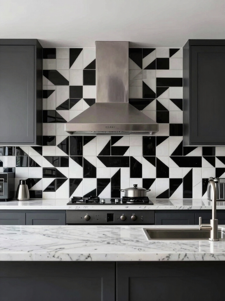 bold geometric kitchen backsplashes