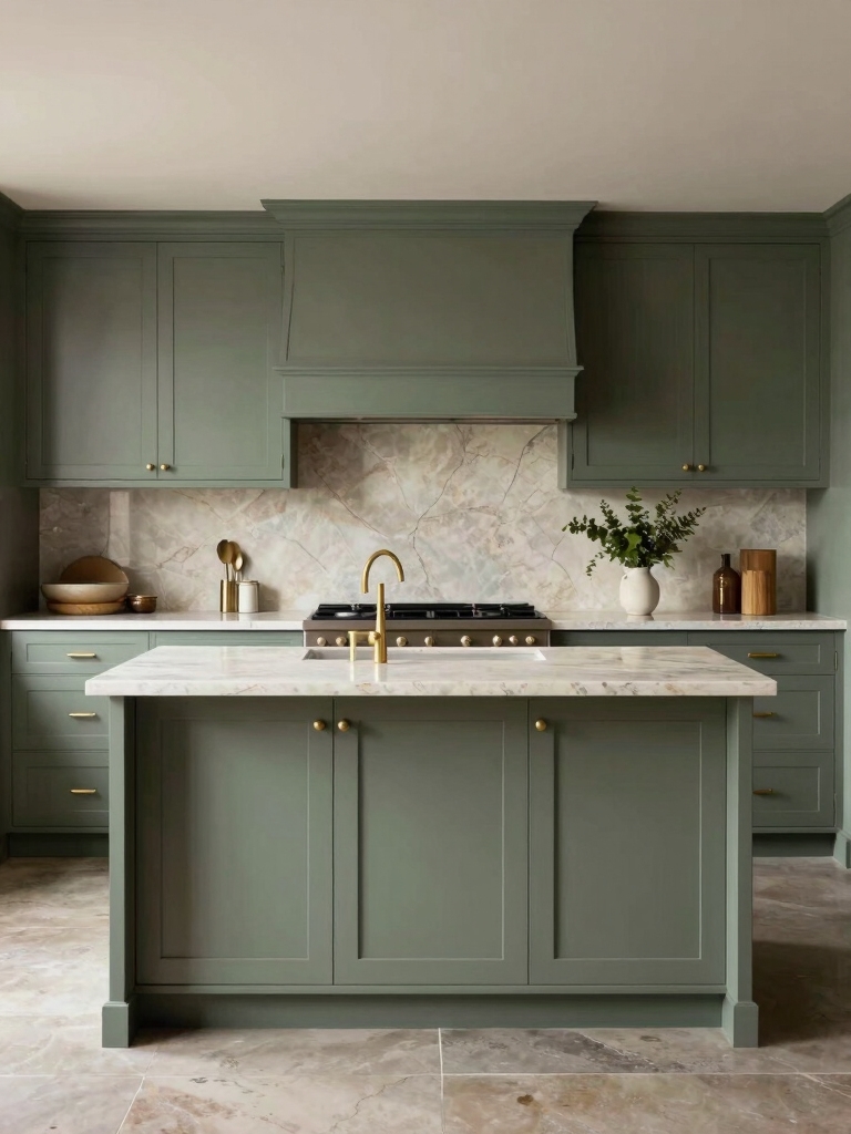 calm olive green kitchen