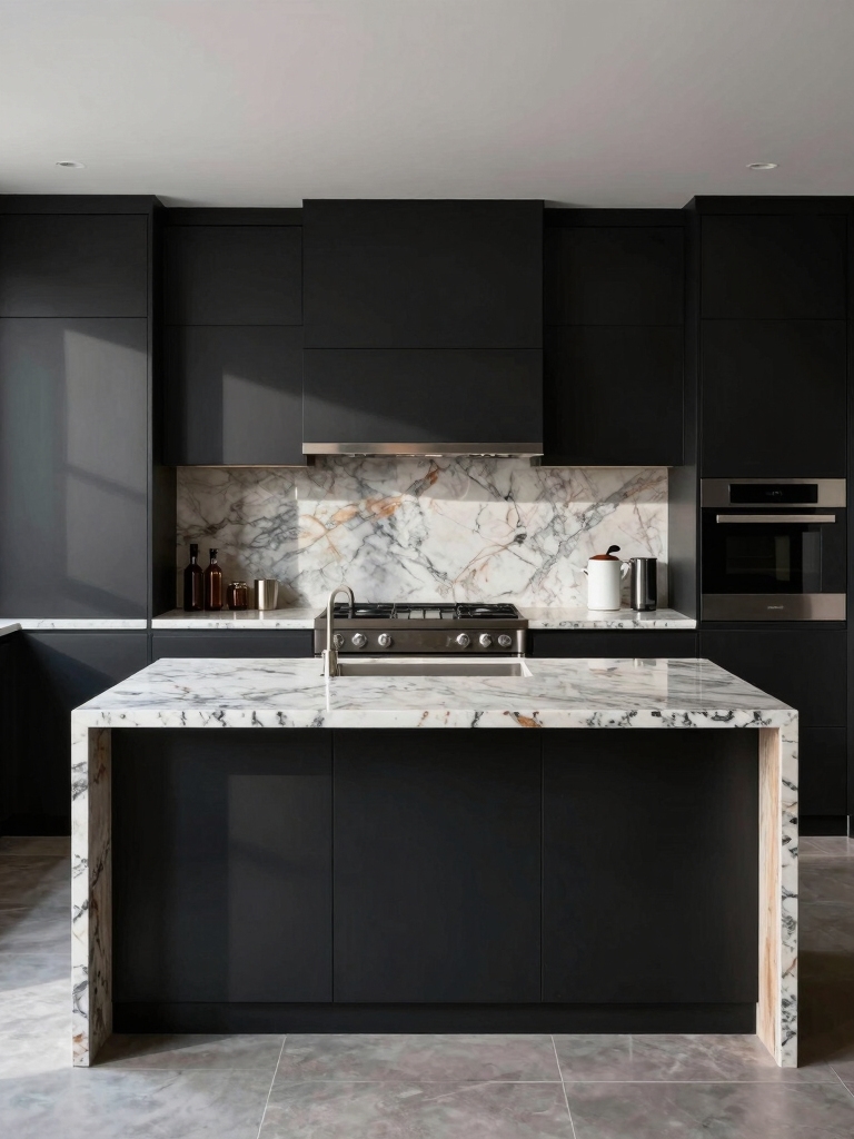 cohesive oak and black kitchen design