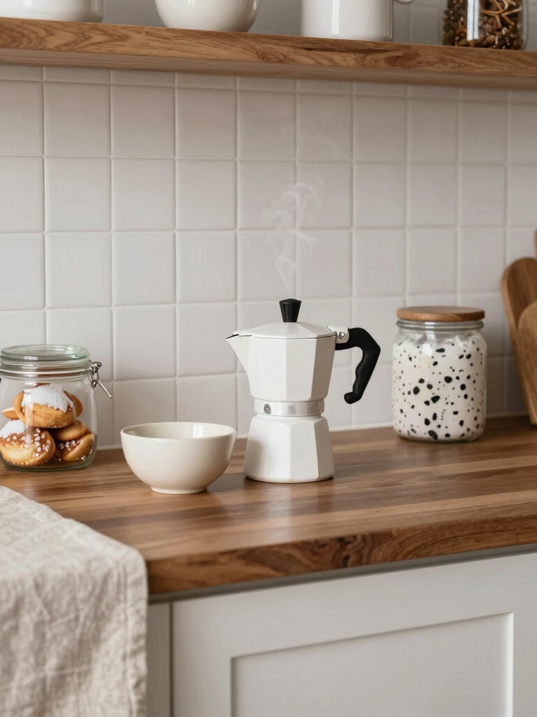 cozy white and brown kitchen