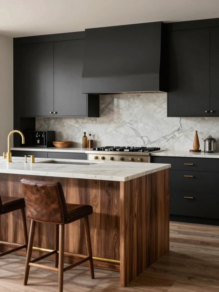 dark cabinets warm woods