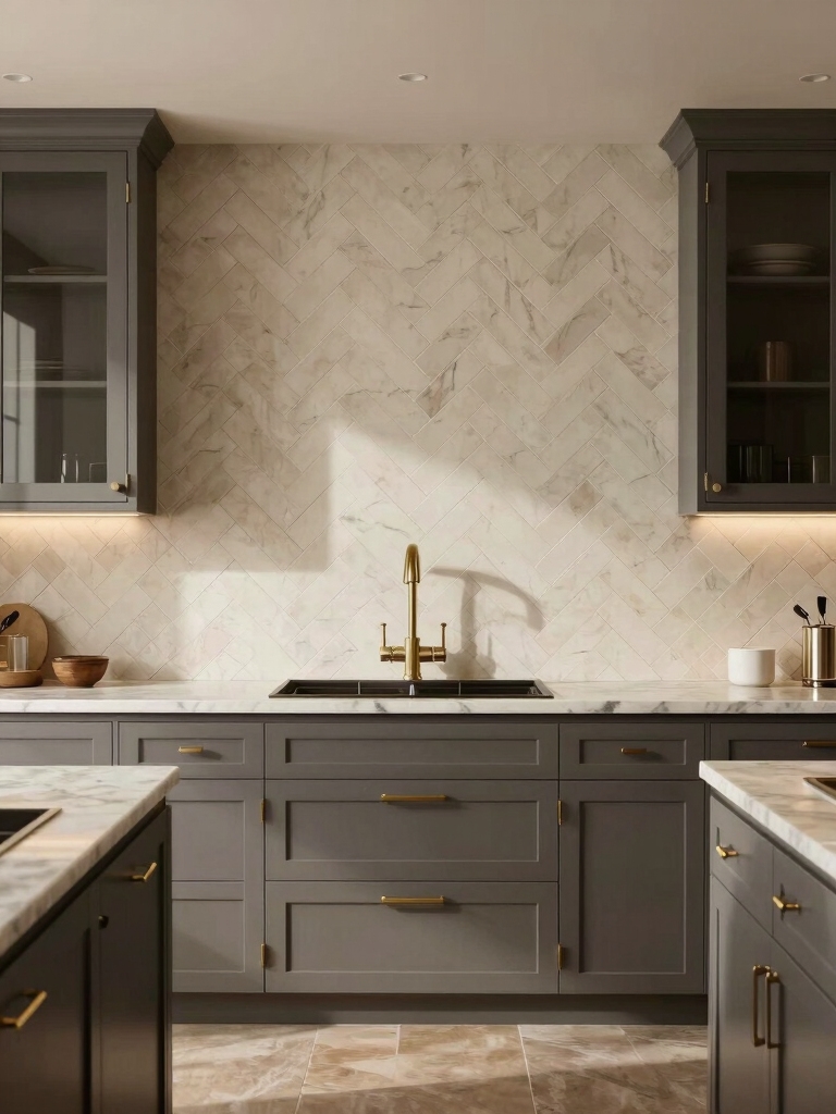 elegant herringbone backsplash ideas