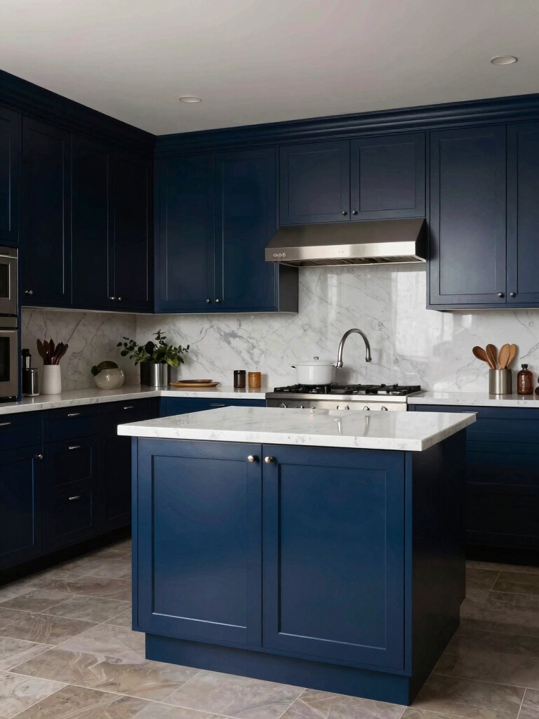 glossy navy kitchen elegance