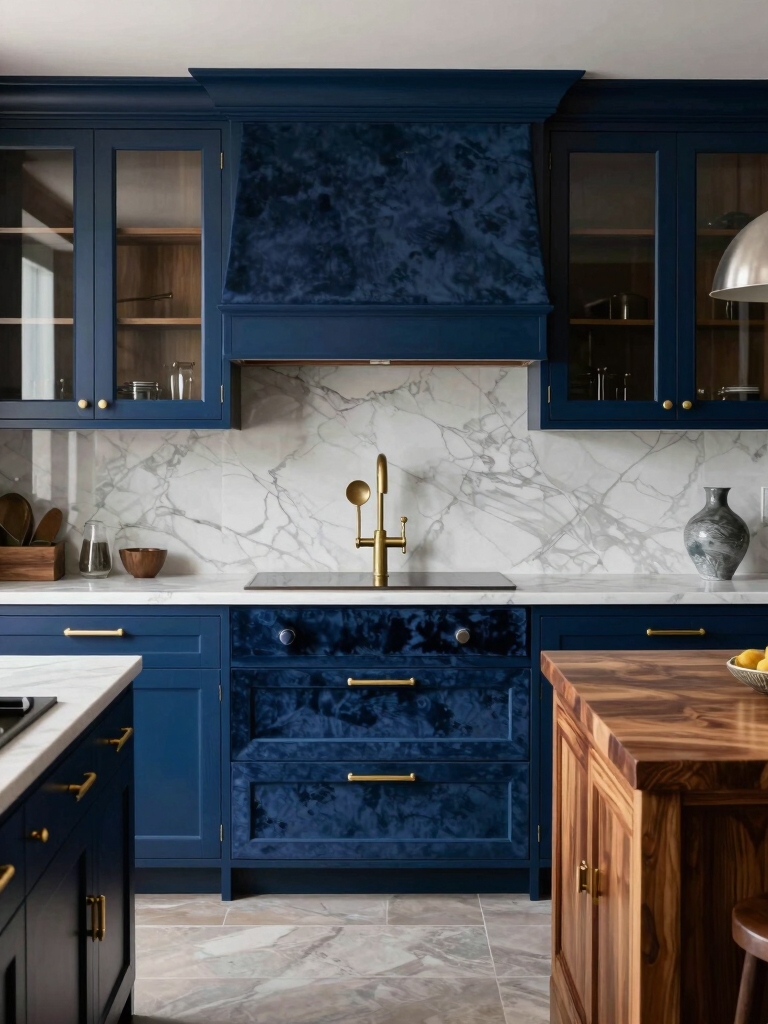 luxe navy velvet cabinets