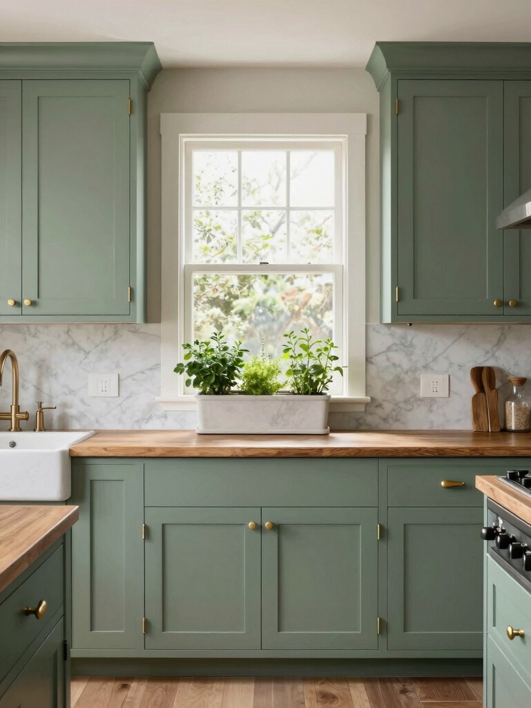 misty greens versus walnut tones