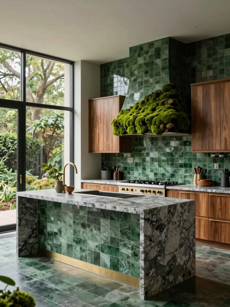 mossy tile accents enhance serenity