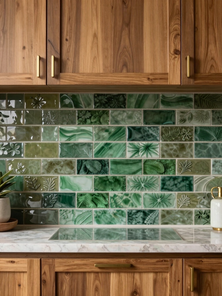 nature inspired green backsplash ideas