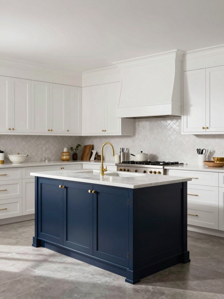 navy island white cabinets