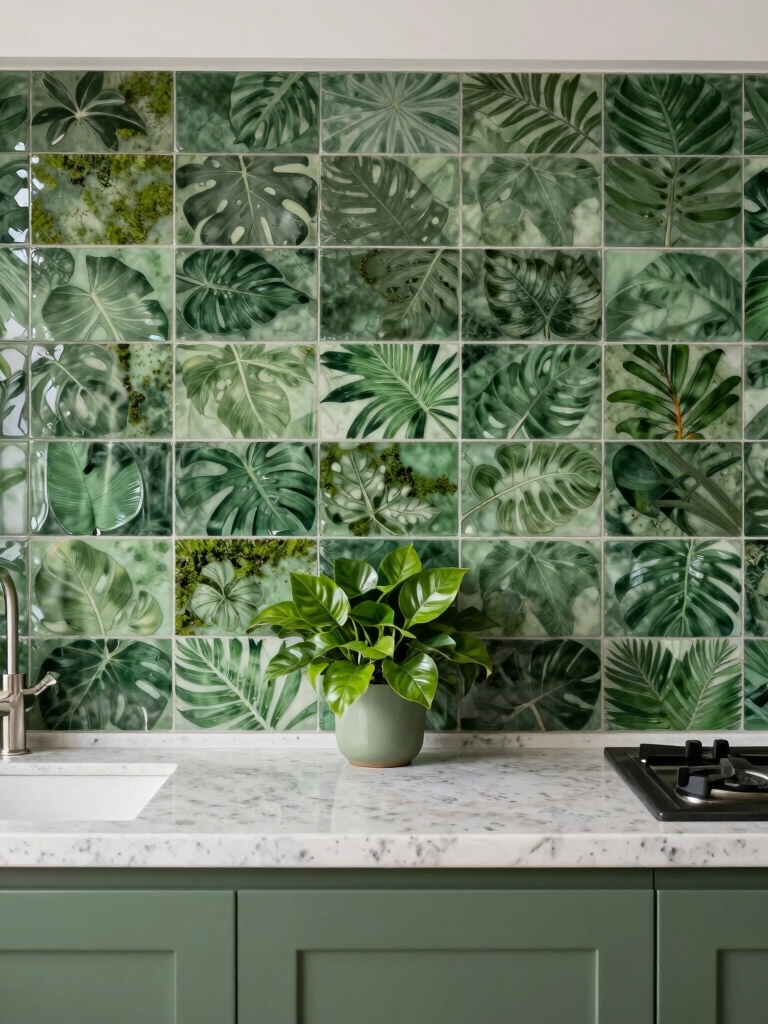 playful leafy backsplash designs