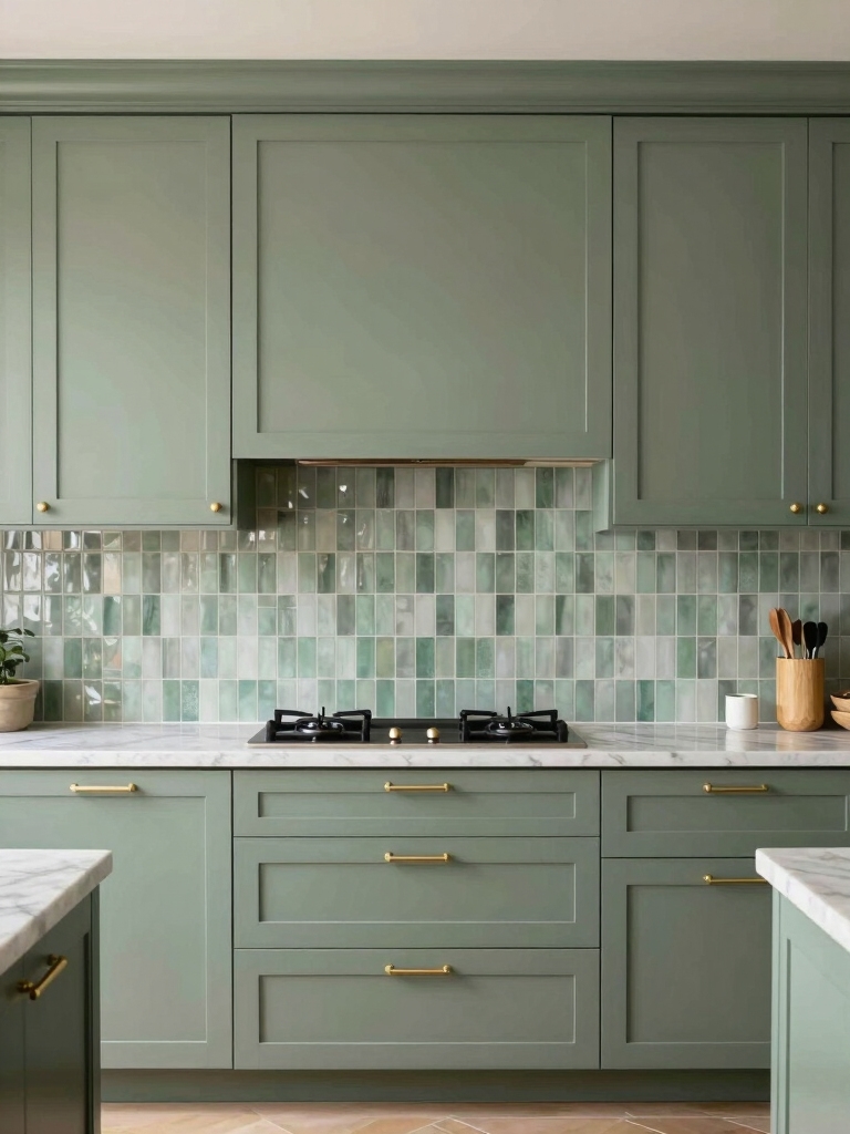 sage green cabinet backsplashes